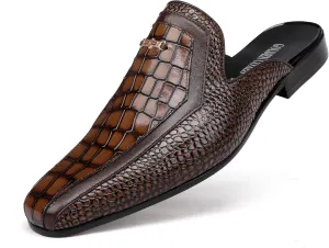 Loafer Mules for Men Casual Men's Dress Slip-on Mule Sandals Loafer Shoes, Leather Slippers with Buckle Formal Party Backless Sandals