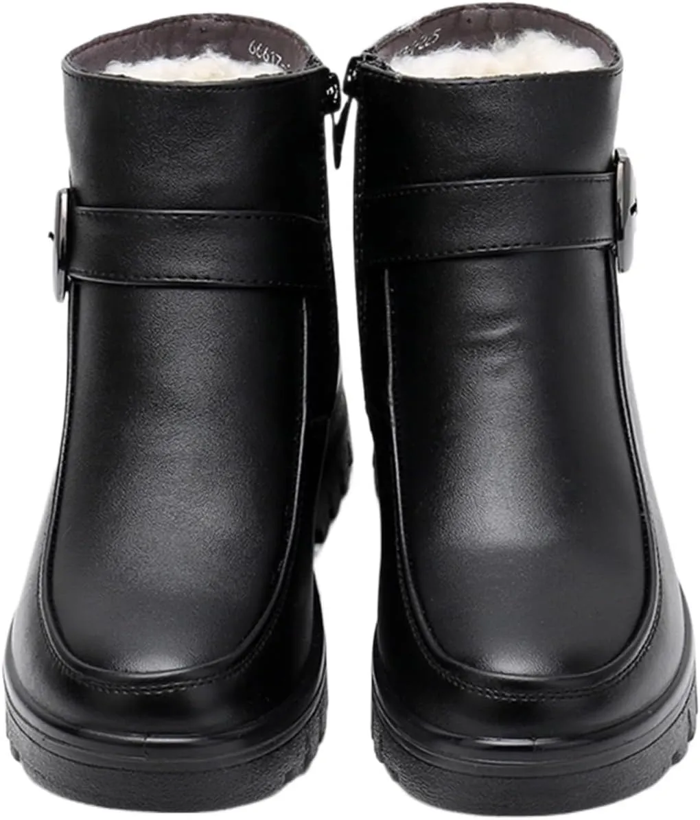 Loafers For Women Winter Women's Genuine Leather Ankle Boots Thick Plush Warm Waterproof Snow Booties for Mothers