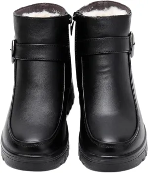 Loafers For Women Winter Women's Genuine Leather Ankle Boots Thick Plush Warm Waterproof Snow Booties for Mothers