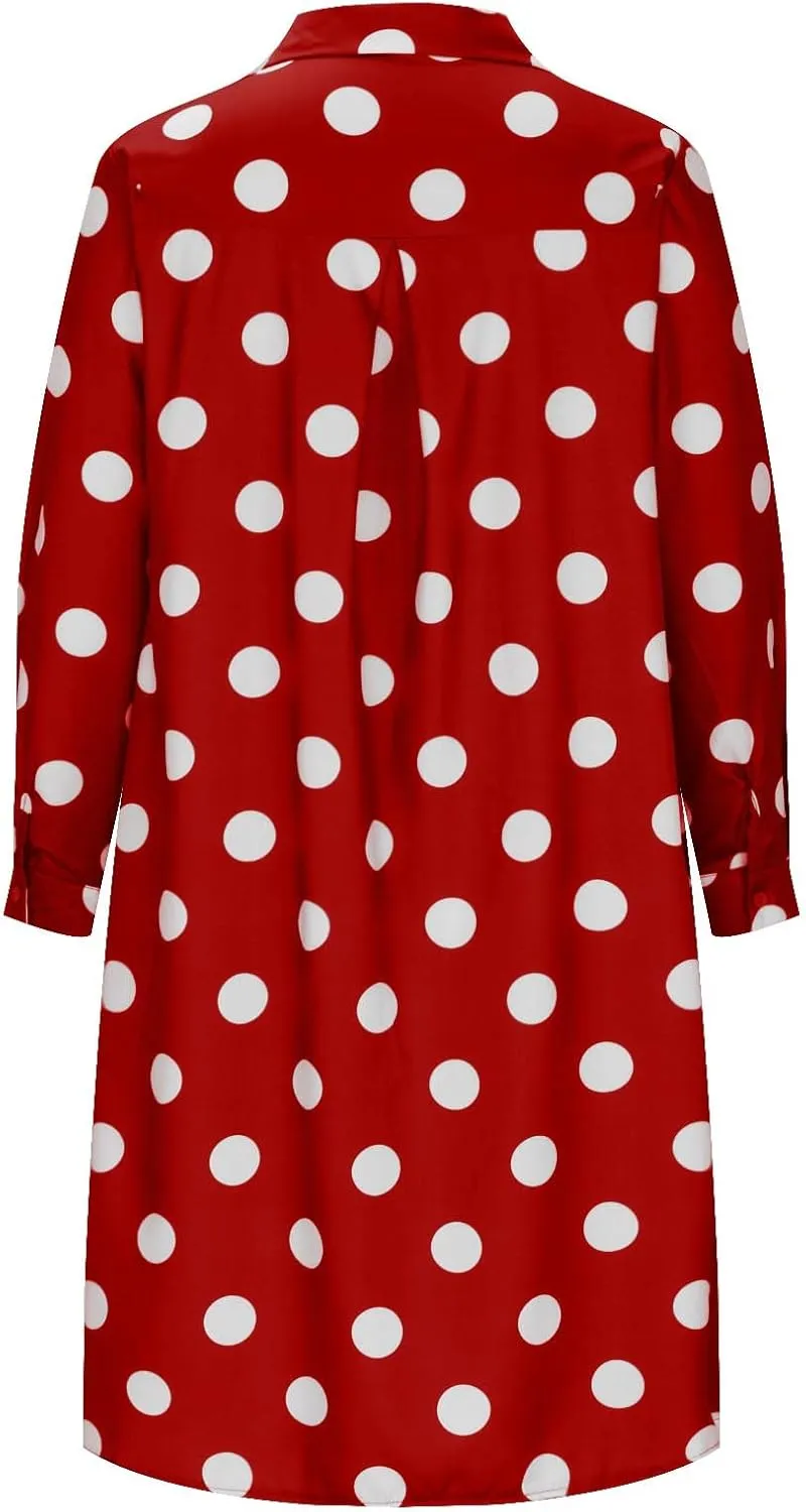 Long Sleeve Boho Maxi Dresses for Women 2024 Trendy Swiss Dot Button Down Dress Causal Bohemian Dress with Pockets