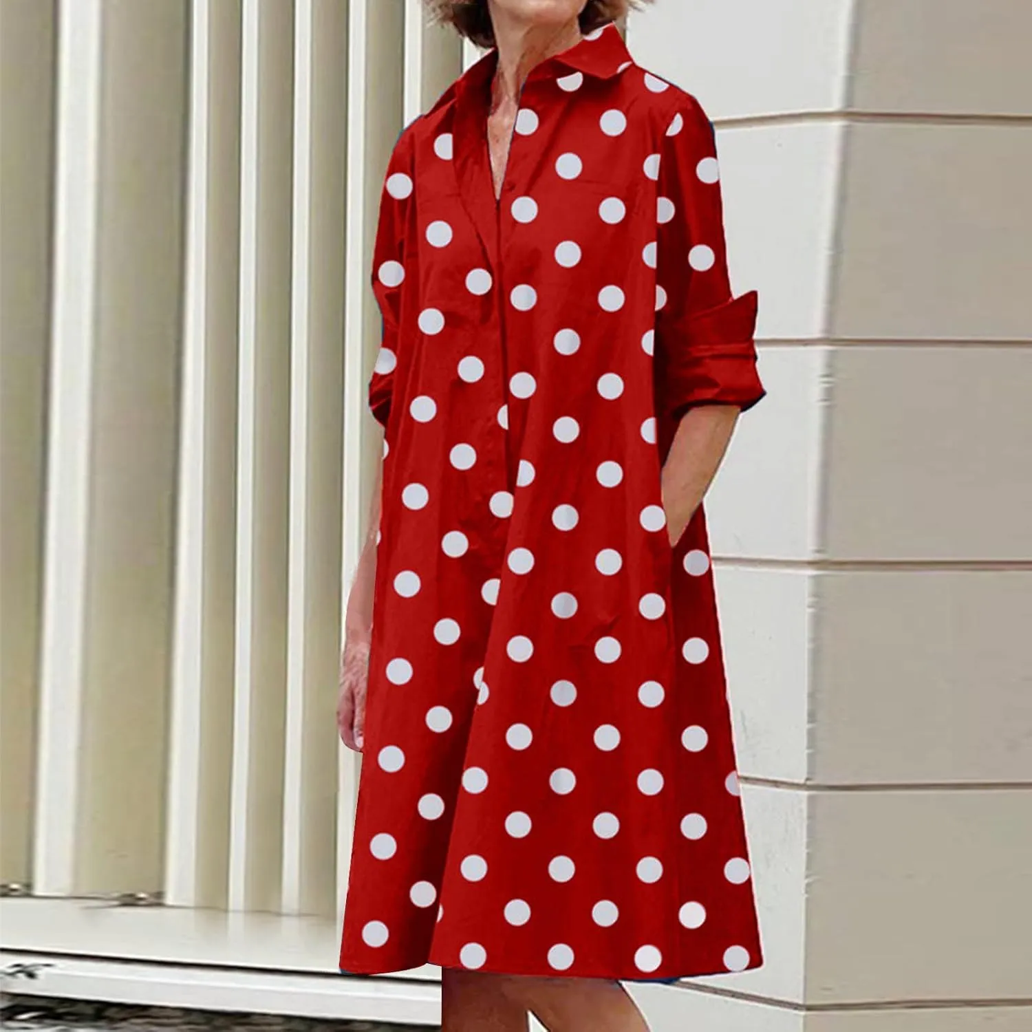 Long Sleeve Boho Maxi Dresses for Women 2024 Trendy Swiss Dot Button Down Dress Causal Bohemian Dress with Pockets