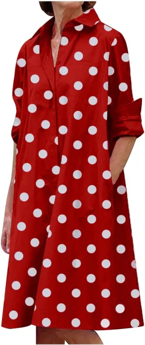 Long Sleeve Boho Maxi Dresses for Women 2024 Trendy Swiss Dot Button Down Dress Causal Bohemian Dress with Pockets