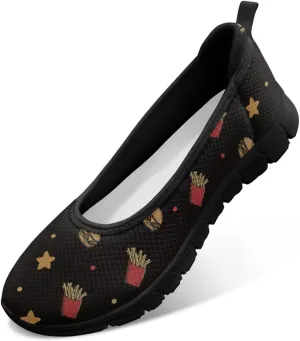 Low Cut Sneakers Casual Dressy Loafers for Women Comfortable Round Toe Soft Sneaker Food Print Athletic Slip-On Casual Walking Shoe
