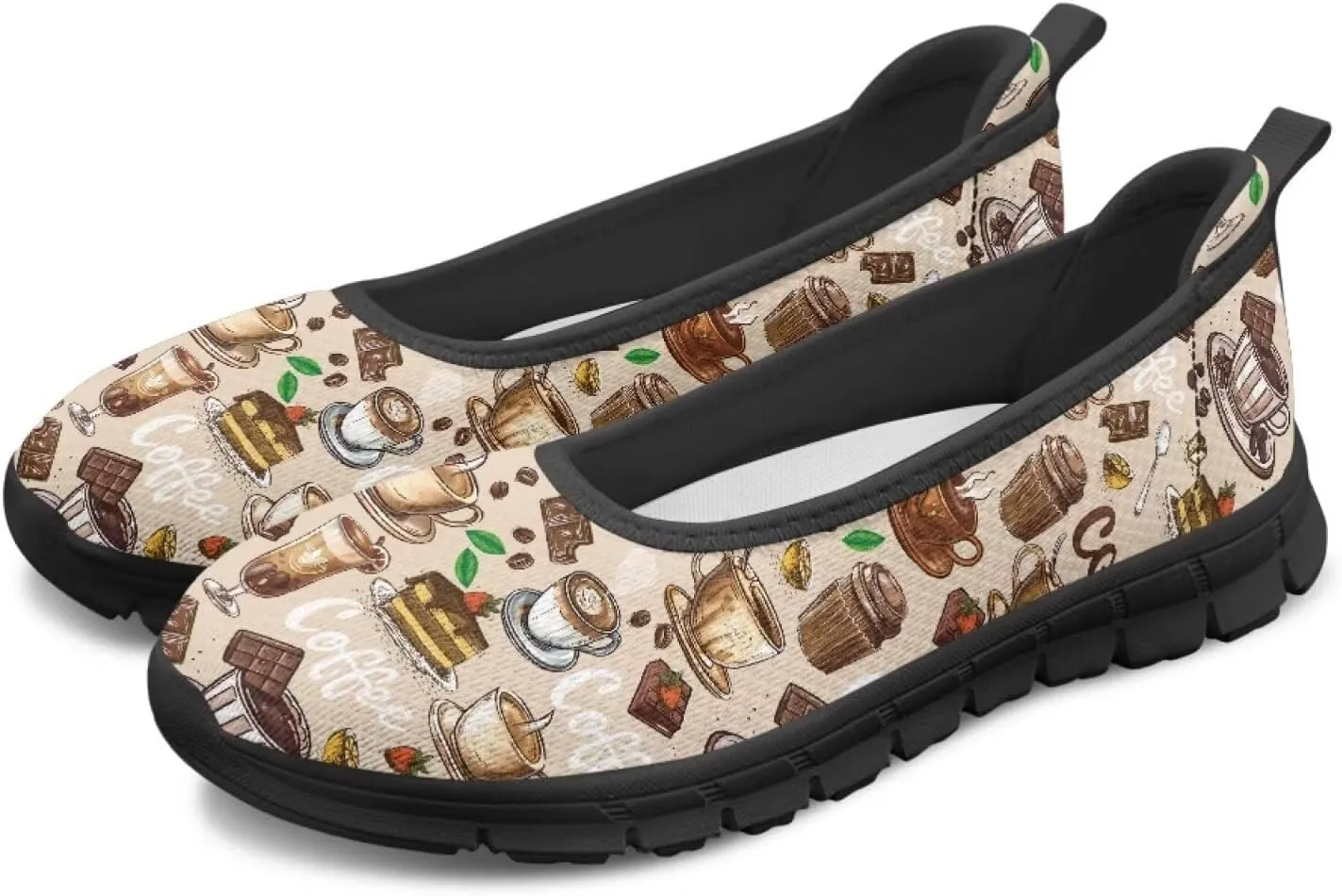 Low Cut Sneakers Casual Dressy Loafers for Women Comfortable Round Toe Soft Sneaker Food Print Athletic Slip-On Casual Walking Shoe
