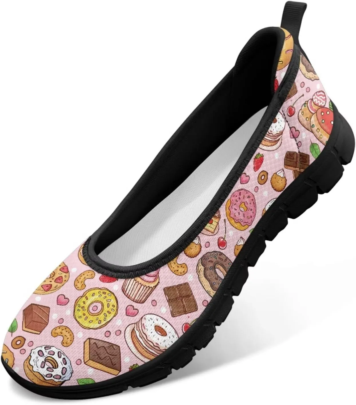 Low Cut Sneakers Casual Dressy Loafers for Women Comfortable Round Toe Soft Sneaker Food Print Athletic Slip-On Casual Walking Shoe