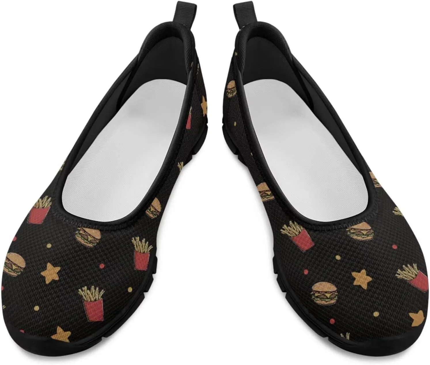 Low Cut Sneakers Casual Dressy Loafers for Women Comfortable Round Toe Soft Sneaker Food Print Athletic Slip-On Casual Walking Shoe