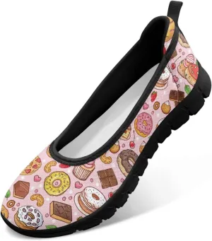 Low Cut Sneakers Casual Dressy Loafers for Women Comfortable Round Toe Soft Sneaker Food Print Athletic Slip-On Casual Walking Shoe