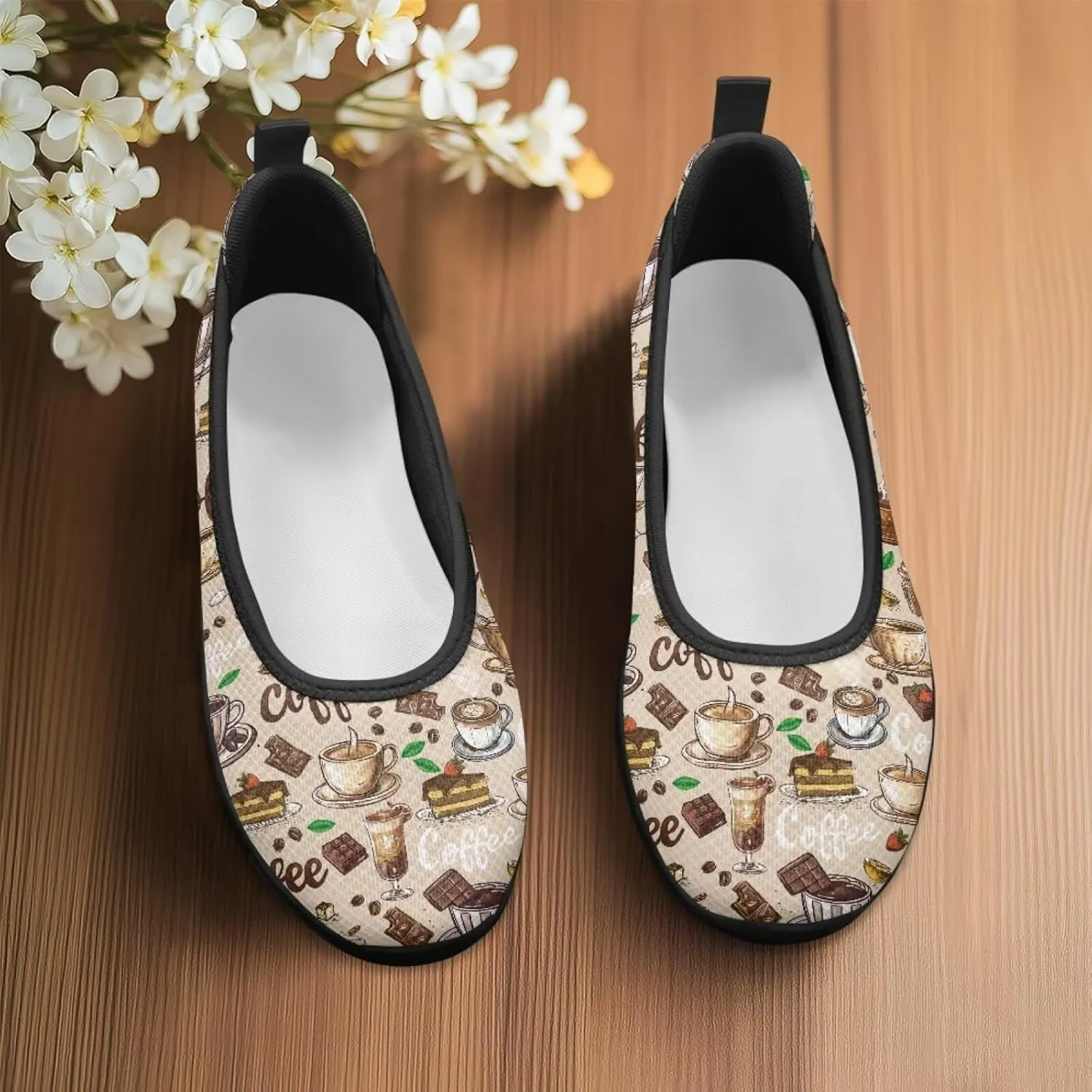Low Cut Sneakers Casual Dressy Loafers for Women Comfortable Round Toe Soft Sneaker Food Print Athletic Slip-On Casual Walking Shoe