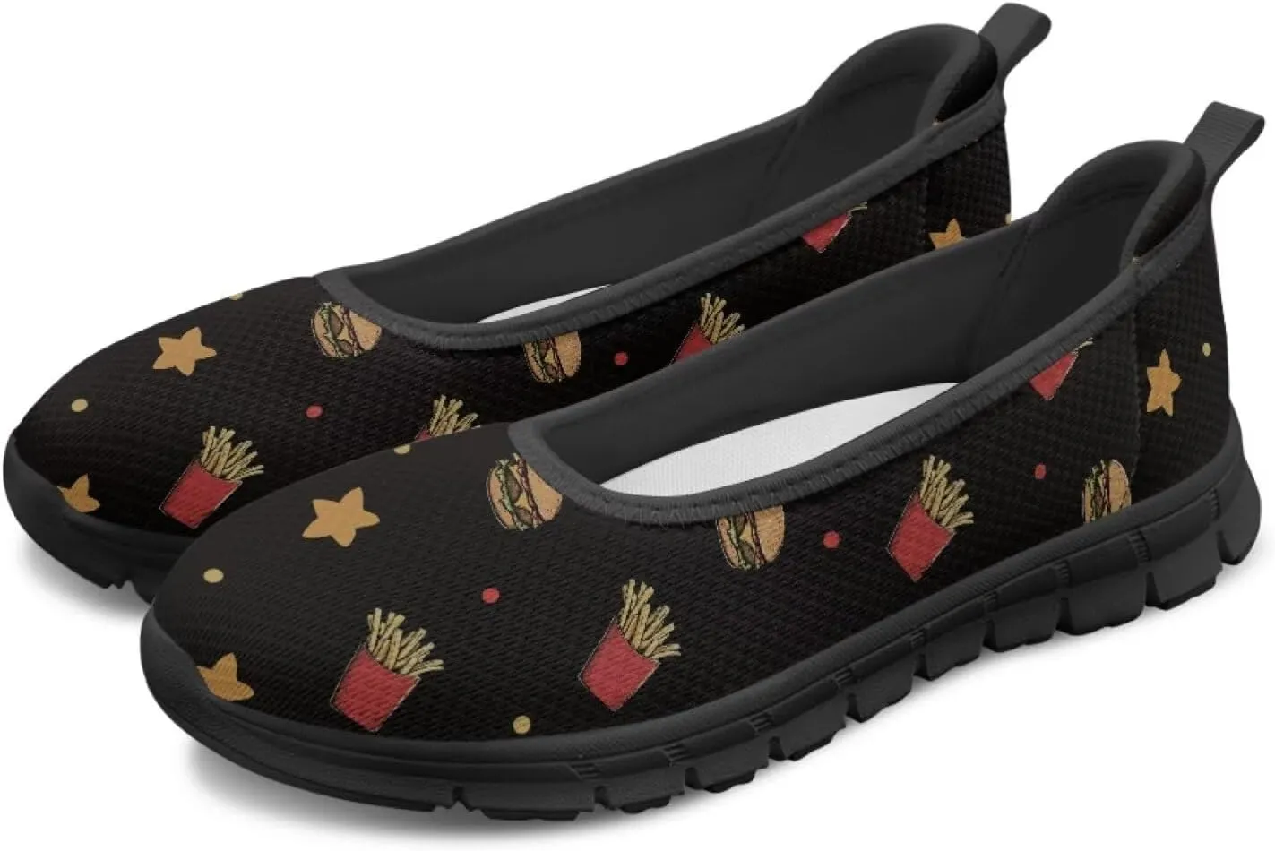 Low Cut Sneakers Casual Dressy Loafers for Women Comfortable Round Toe Soft Sneaker Food Print Athletic Slip-On Casual Walking Shoe