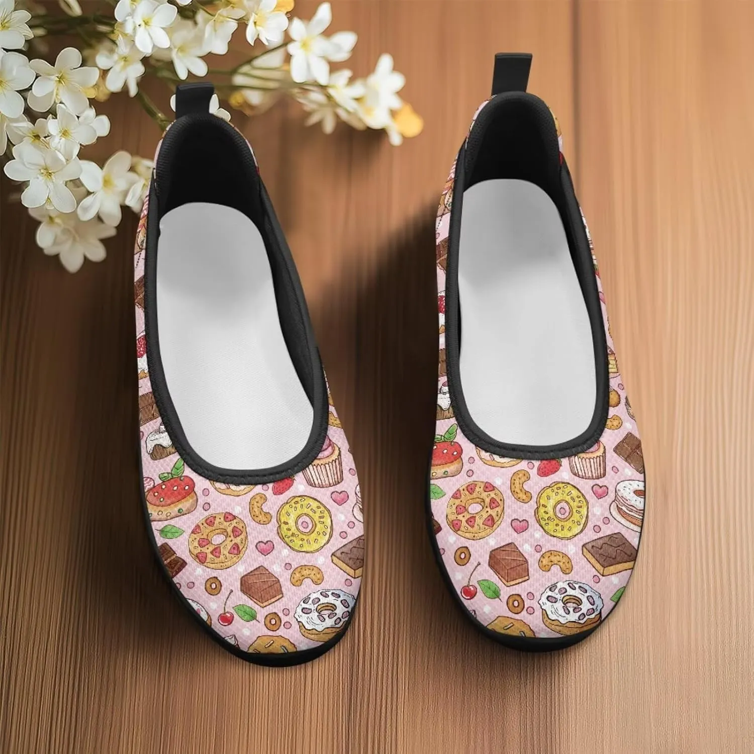 Low Cut Sneakers Casual Dressy Loafers for Women Comfortable Round Toe Soft Sneaker Food Print Athletic Slip-On Casual Walking Shoe