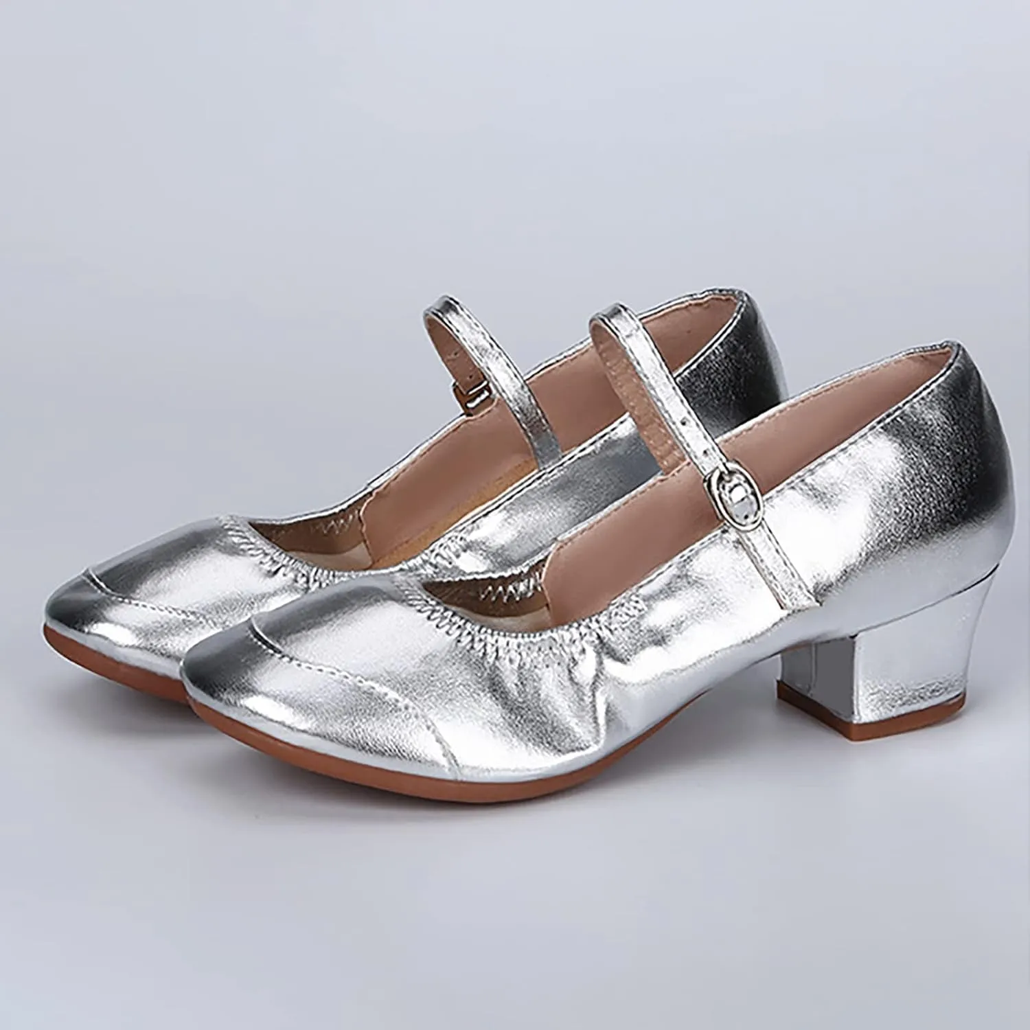 Low Heel Pumps Women's Dress Shoes T Strap Mary Janes Ladies Elegant Dancing Shoe Comfortable Closed Toe Heels