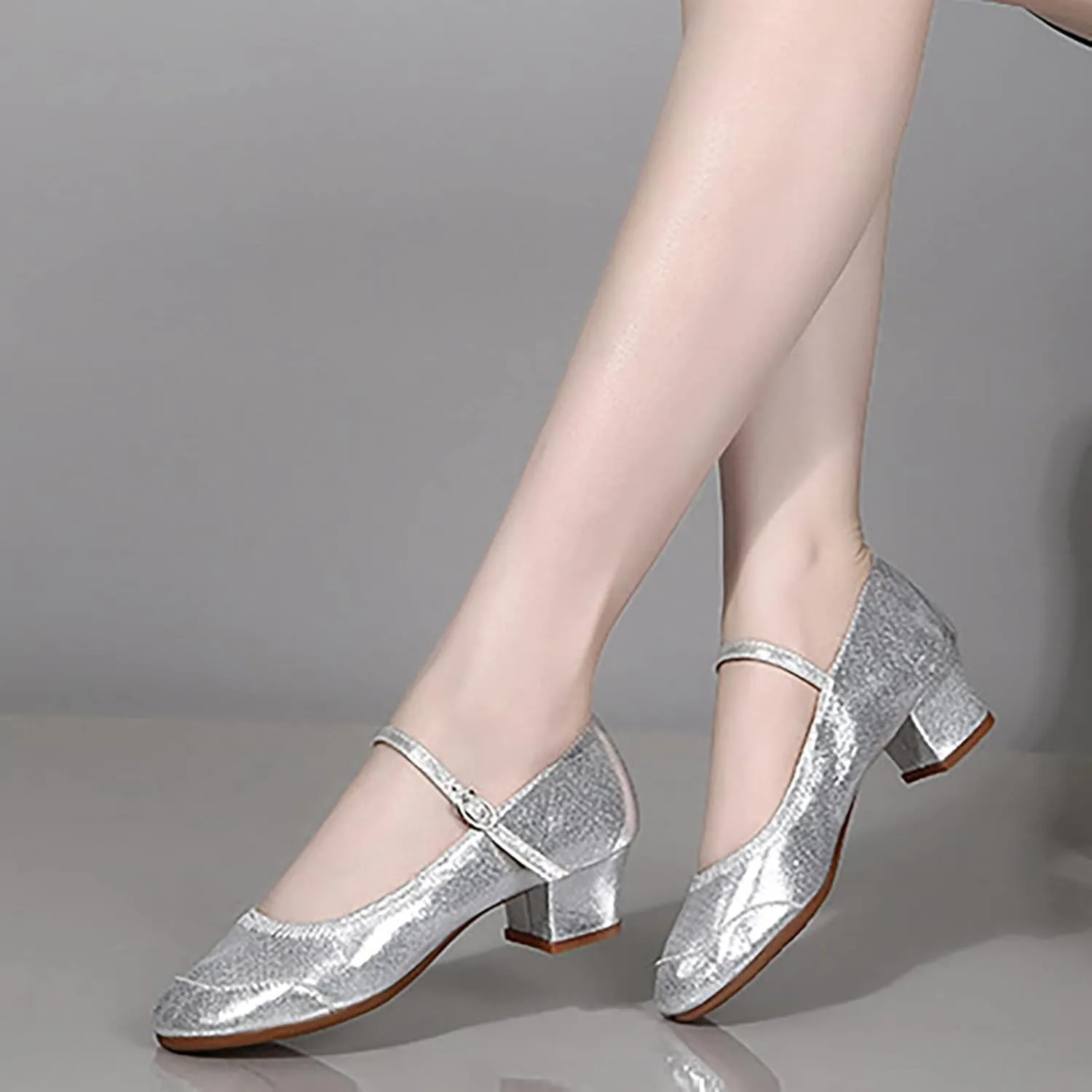 Low Heel Pumps Women's Dress Shoes T Strap Mary Janes Ladies Elegant Dancing Shoe Comfortable Closed Toe Heels