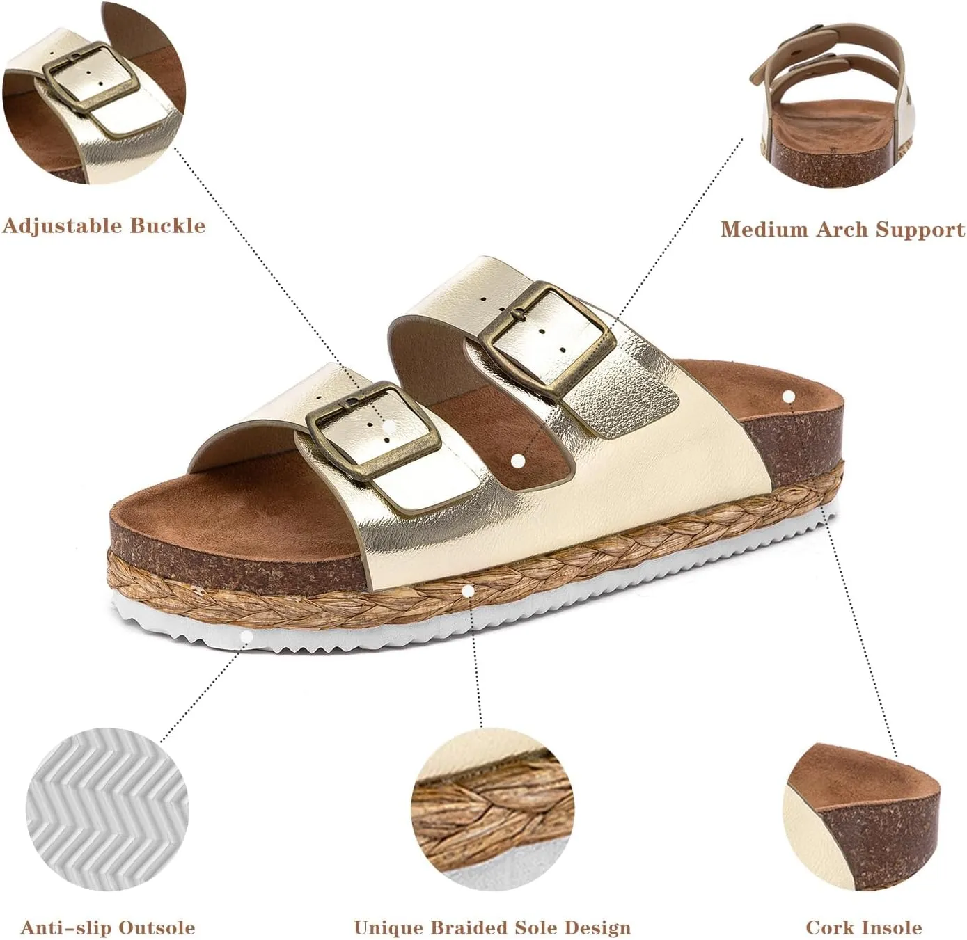 Lryweisy Women Suede Sandals Cork Sandals Comfortable Espadrilles Platform with Arch Support