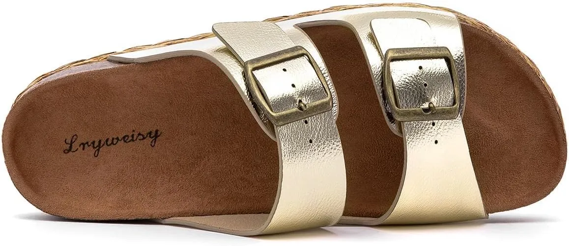 Lryweisy Women Suede Sandals Cork Sandals Comfortable Espadrilles Platform with Arch Support