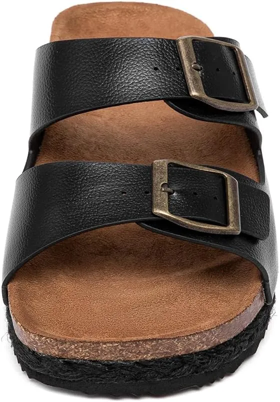 Lryweisy Women Suede Sandals Cork Sandals Comfortable Espadrilles Platform with Arch Support