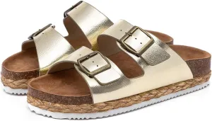 Lryweisy Women Suede Sandals Cork Sandals Comfortable Espadrilles Platform with Arch Support
