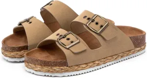 Lryweisy Women Suede Sandals Cork Sandals Comfortable Espadrilles Platform with Arch Support