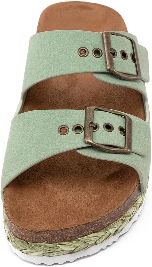 Lryweisy Women Suede Sandals Cork Sandals Comfortable Espadrilles Platform with Arch Support