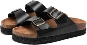 Lryweisy Women Suede Sandals Cork Sandals Comfortable Espadrilles Platform with Arch Support