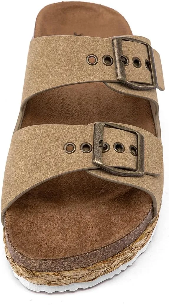 Lryweisy Women Suede Sandals Cork Sandals Comfortable Espadrilles Platform with Arch Support