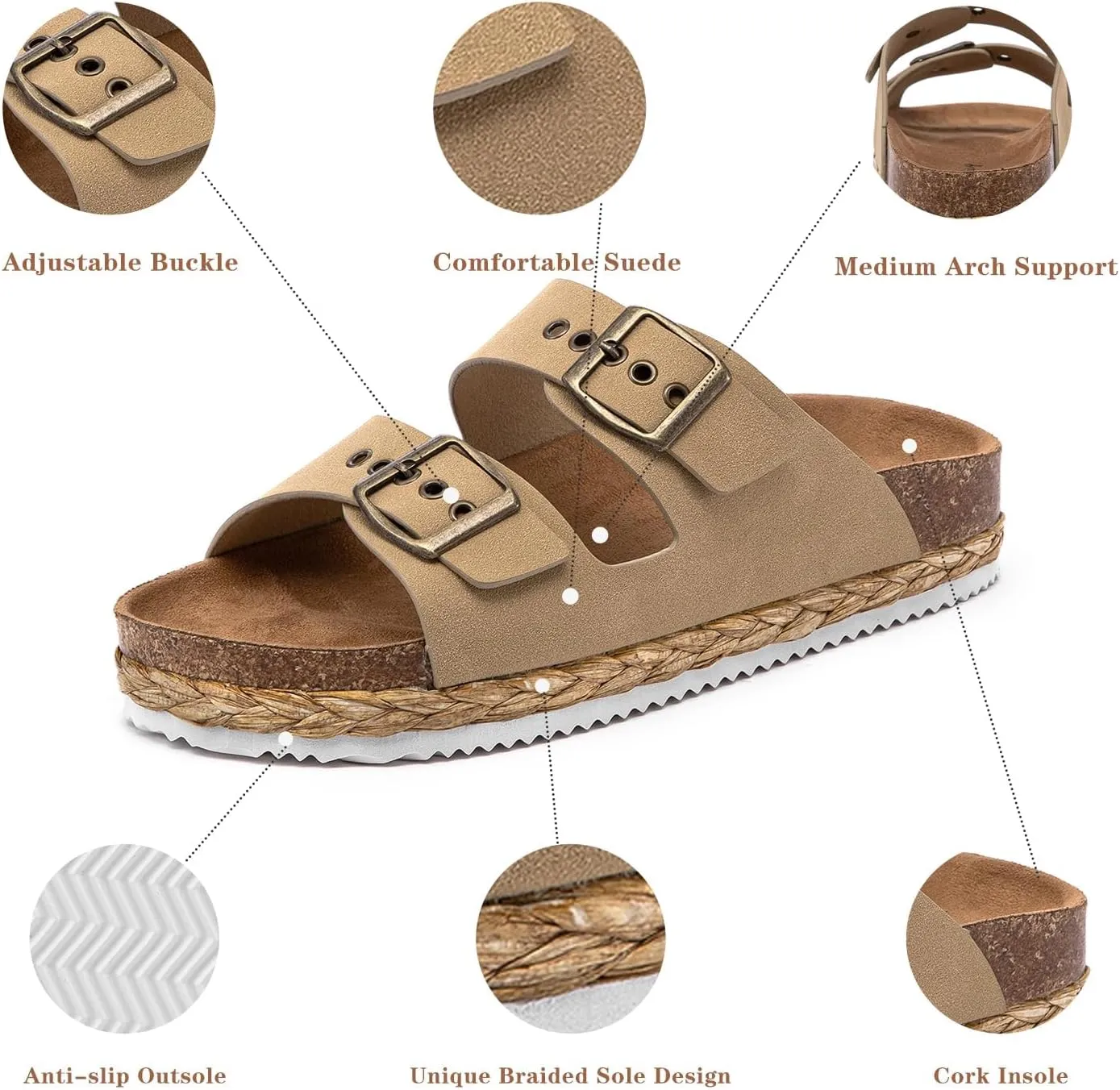 Lryweisy Women Suede Sandals Cork Sandals Comfortable Espadrilles Platform with Arch Support