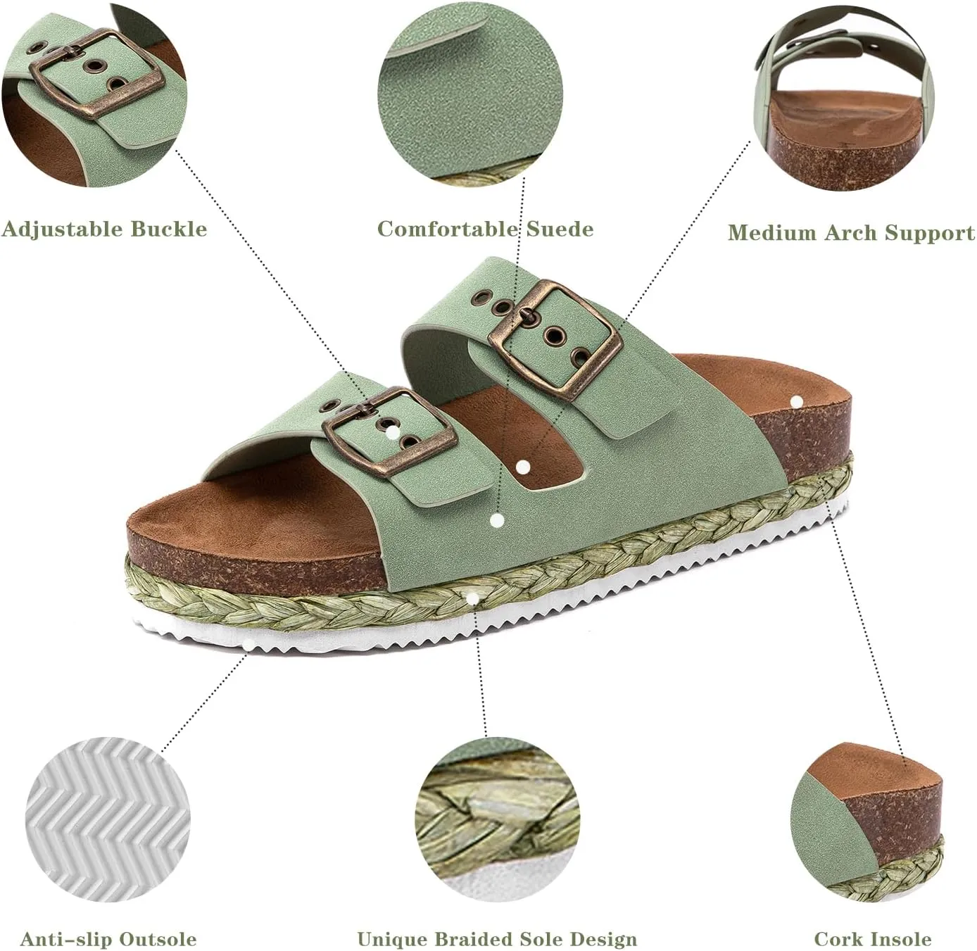 Lryweisy Women Suede Sandals Cork Sandals Comfortable Espadrilles Platform with Arch Support