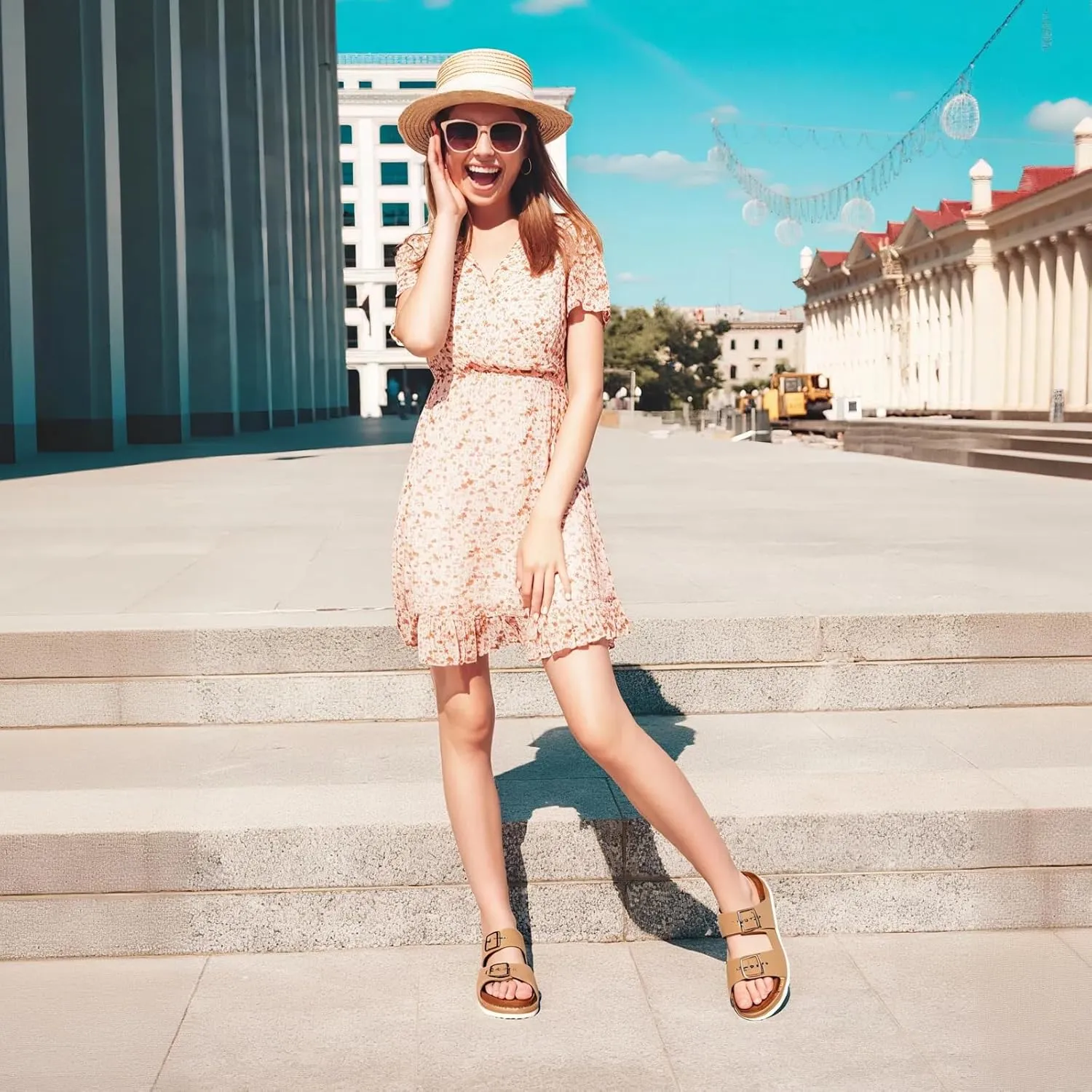 Lryweisy Women Suede Sandals Cork Sandals Comfortable Espadrilles Platform with Arch Support