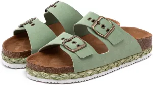 Lryweisy Women Suede Sandals Cork Sandals Comfortable Espadrilles Platform with Arch Support