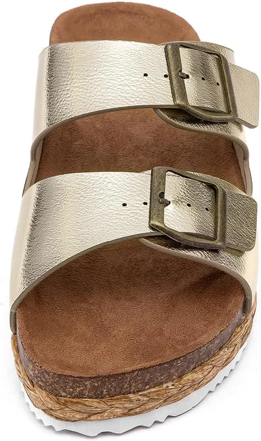 Lryweisy Women Suede Sandals Cork Sandals Comfortable Espadrilles Platform with Arch Support