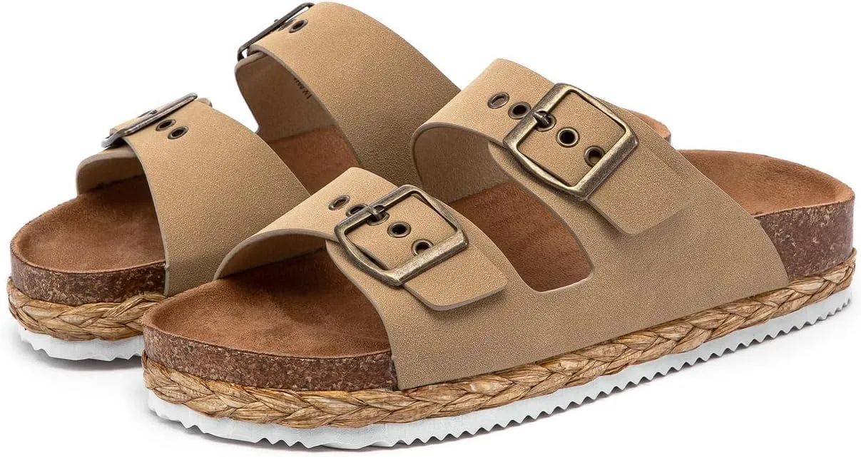 Lryweisy Women Suede Sandals Cork Sandals Comfortable Espadrilles Platform with Arch Support