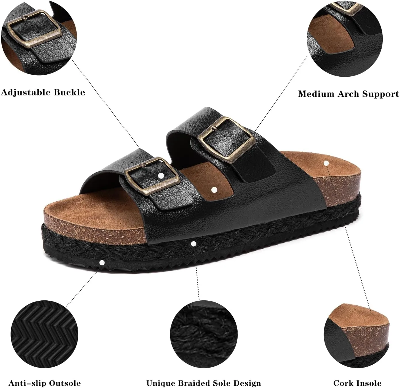 Lryweisy Women Suede Sandals Cork Sandals Comfortable Espadrilles Platform with Arch Support