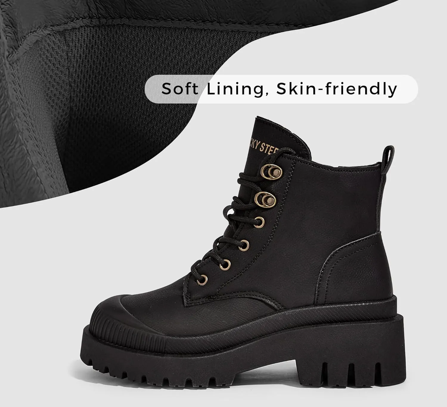 LUCKY STEP Women's Platform Ankle Boots Zipper Fashion Combat Thick Lug Sole Durable Chunky Wedge Booties Shoes
