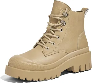 LUCKY STEP Women's Platform Ankle Boots Zipper Fashion Combat Thick Lug Sole Durable Chunky Wedge Booties Shoes