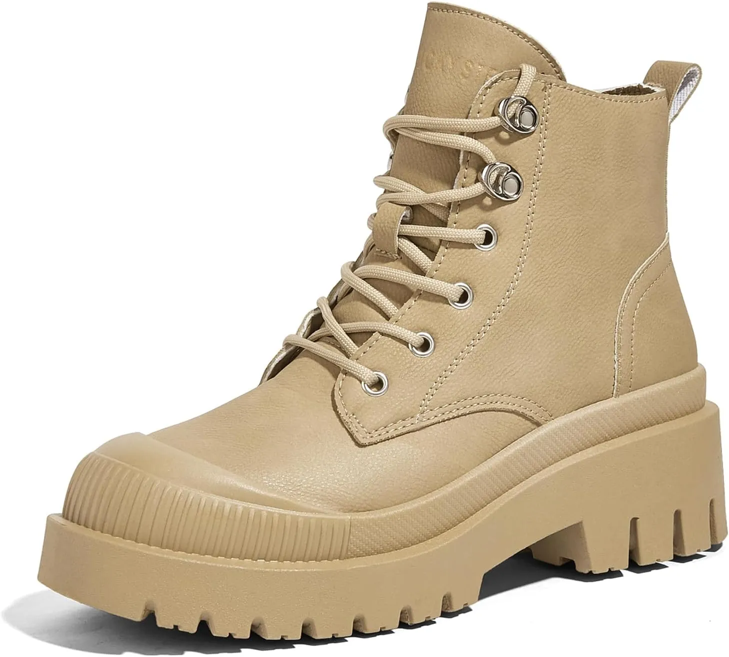 LUCKY STEP Women's Platform Ankle Boots Zipper Fashion Combat Thick Lug Sole Durable Chunky Wedge Booties Shoes