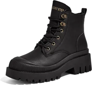 LUCKY STEP Women's Platform Ankle Boots Zipper Fashion Combat Thick Lug Sole Durable Chunky Wedge Booties Shoes