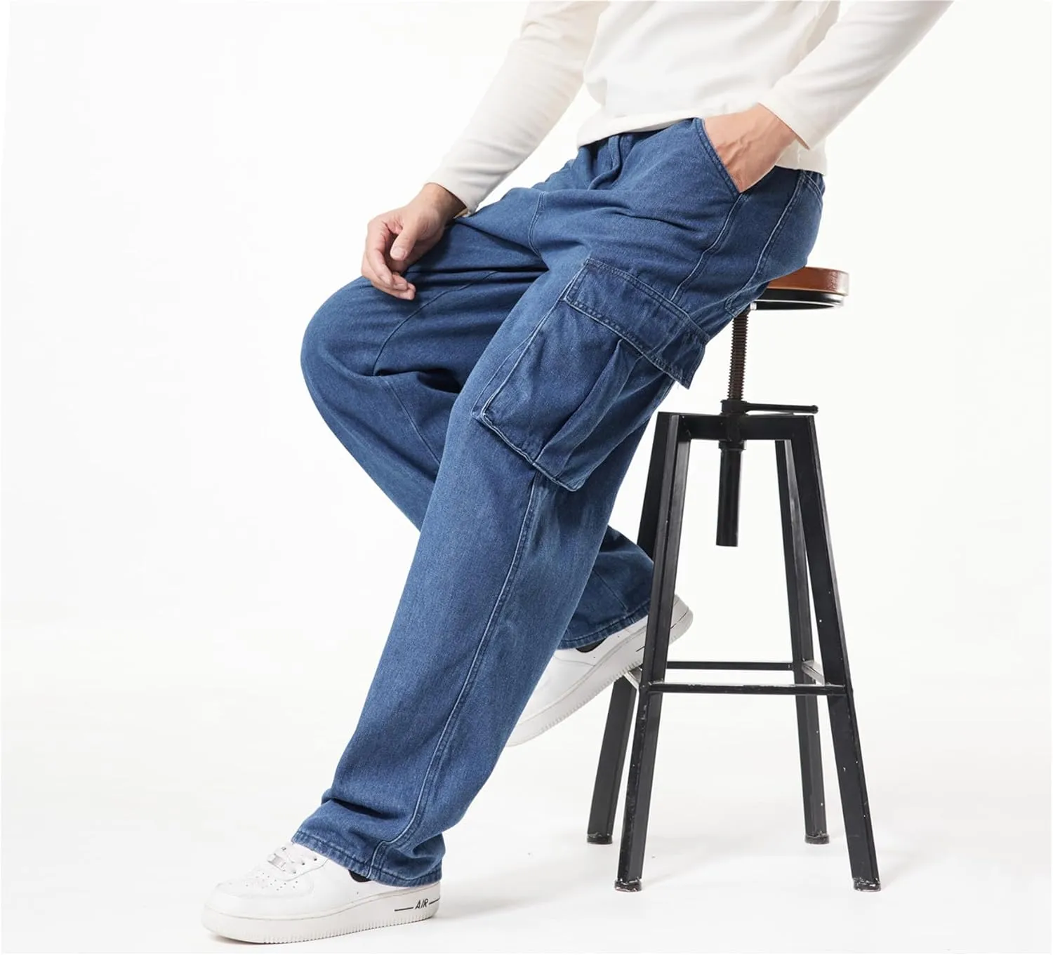 LUOBANIU Men’s Baggy Cargo Jeans Pants Casual Loose Hip Hop Denim Work Pants Jeans with Cargo Pockets