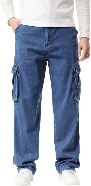 LUOBANIU Men’s Baggy Cargo Jeans Pants Casual Loose Hip Hop Denim Work Pants Jeans with Cargo Pockets