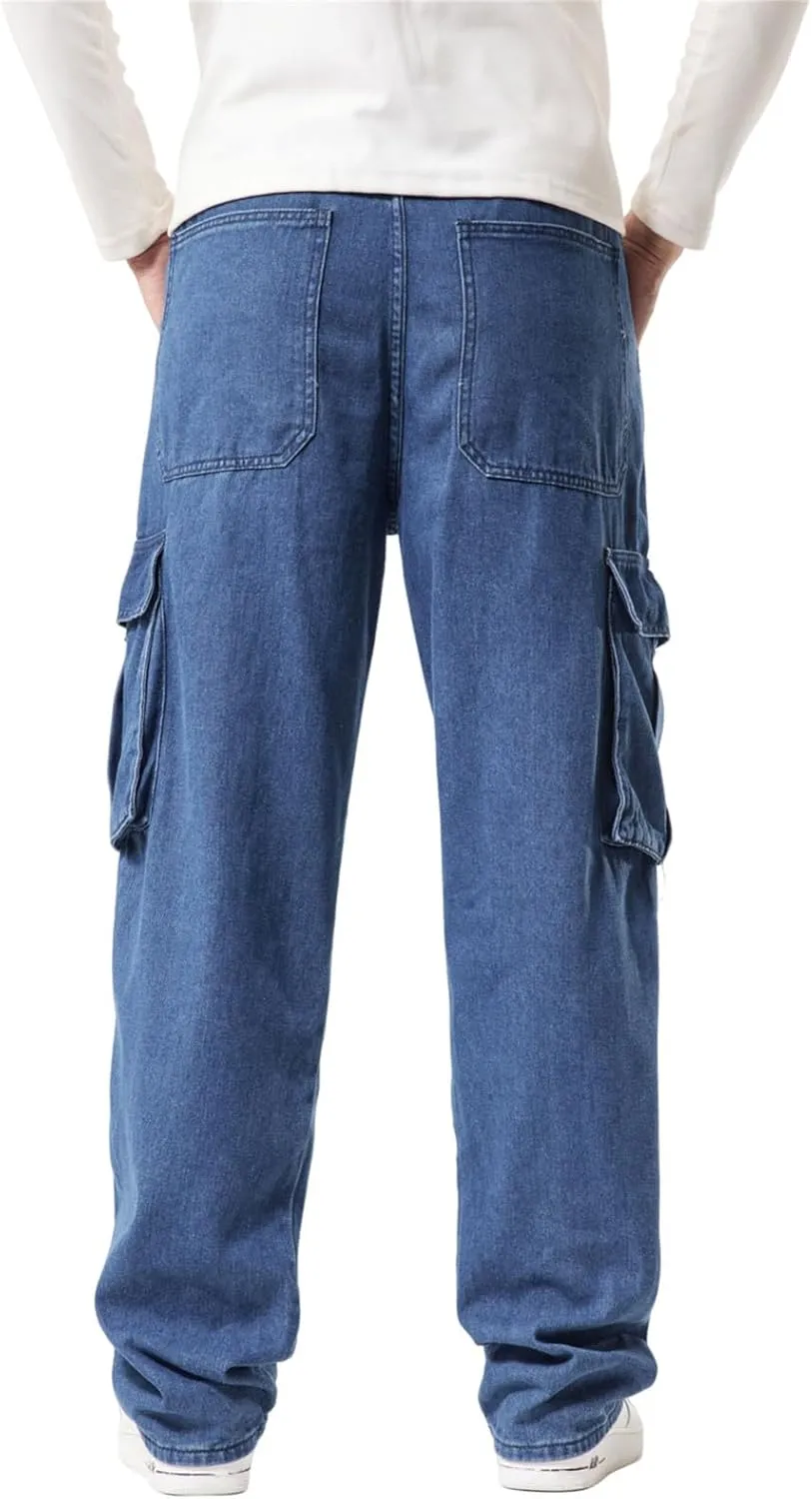 LUOBANIU Men’s Baggy Cargo Jeans Pants Casual Loose Hip Hop Denim Work Pants Jeans with Cargo Pockets