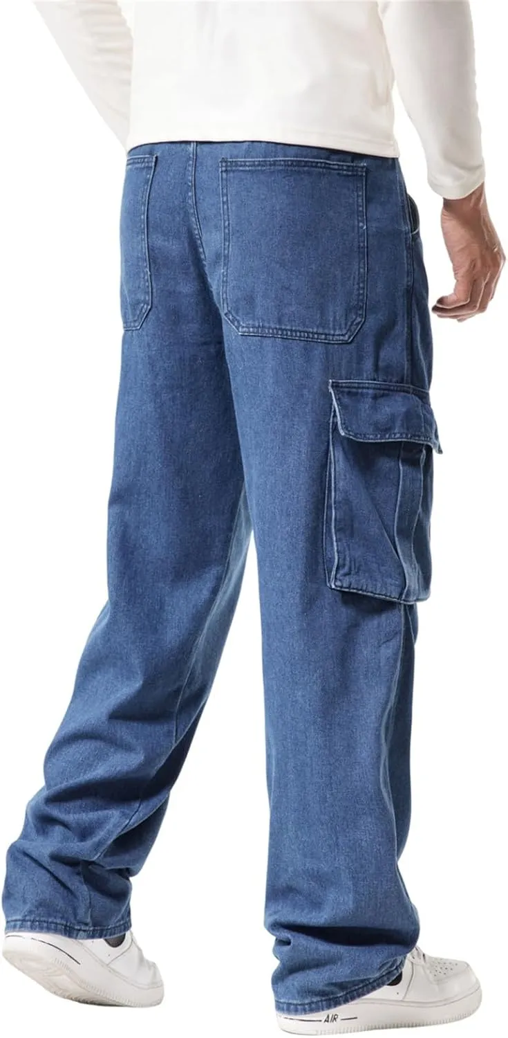 LUOBANIU Men’s Baggy Cargo Jeans Pants Casual Loose Hip Hop Denim Work Pants Jeans with Cargo Pockets