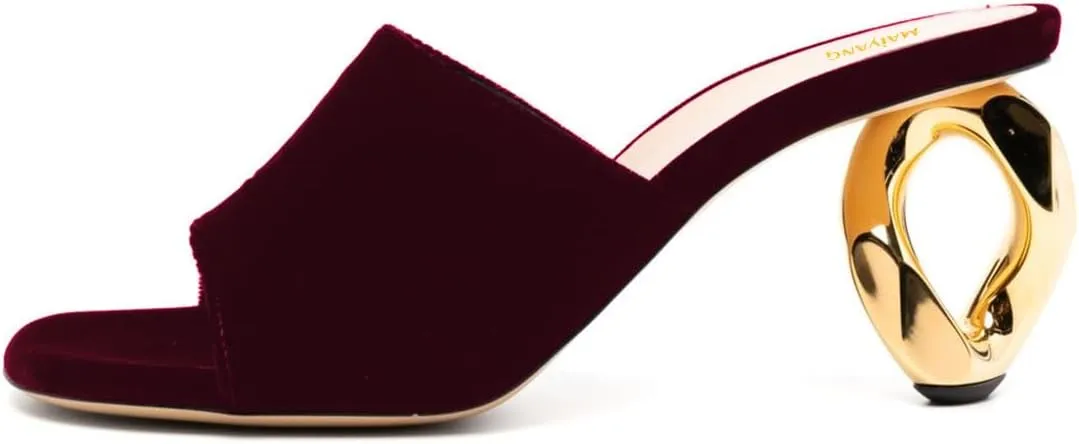 Maiyang Women Chic Mid Heel Slip on Velvet Mules Open Toe Slide Sandals Stylish Summer Casual Dress Shoes Size 4-16 US