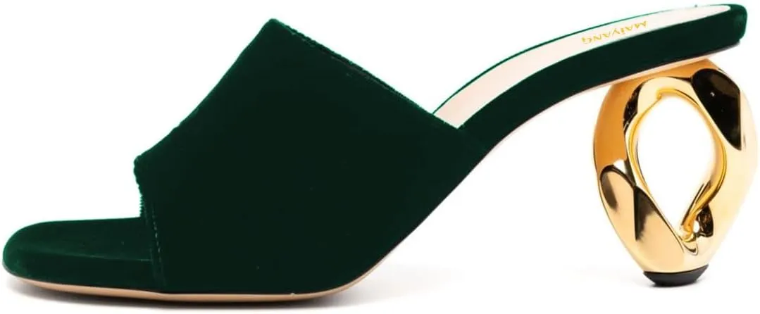 Maiyang Women Chic Mid Heel Slip on Velvet Mules Open Toe Slide Sandals Stylish Summer Casual Dress Shoes Size 4-16 US