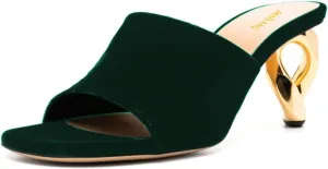 Maiyang Women Chic Mid Heel Slip on Velvet Mules Open Toe Slide Sandals Stylish Summer Casual Dress Shoes Size 4-16 US