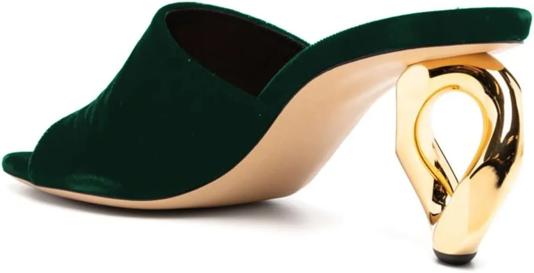 Maiyang Women Chic Mid Heel Slip on Velvet Mules Open Toe Slide Sandals Stylish Summer Casual Dress Shoes Size 4-16 US