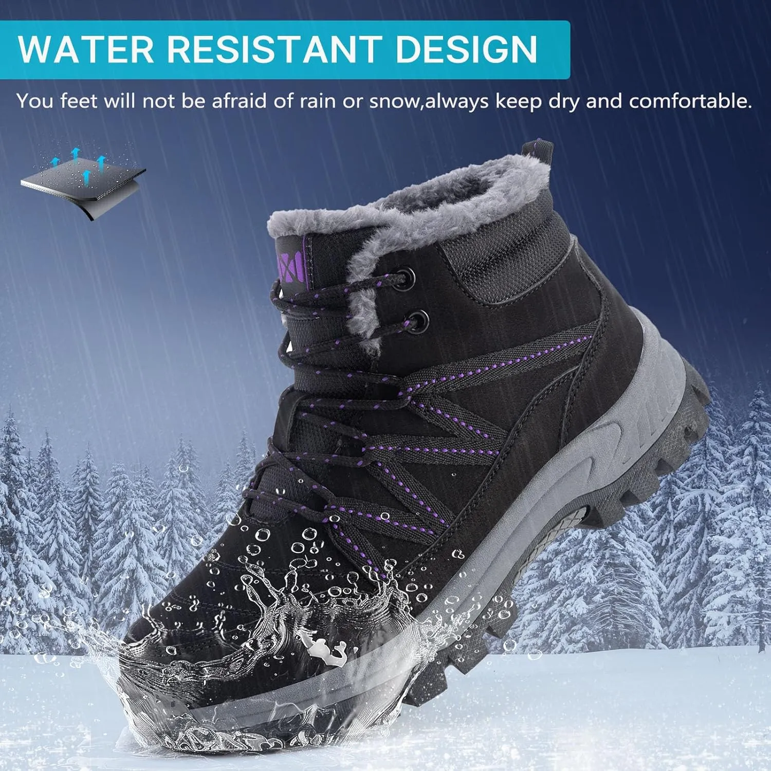 MAIZUN Women’s Snow Boots Warm Fur Lined Ankle Boots Lace-Up Anti-slip Cold-Resistant Comfor Winter Boots Outdoor Walking Shoes