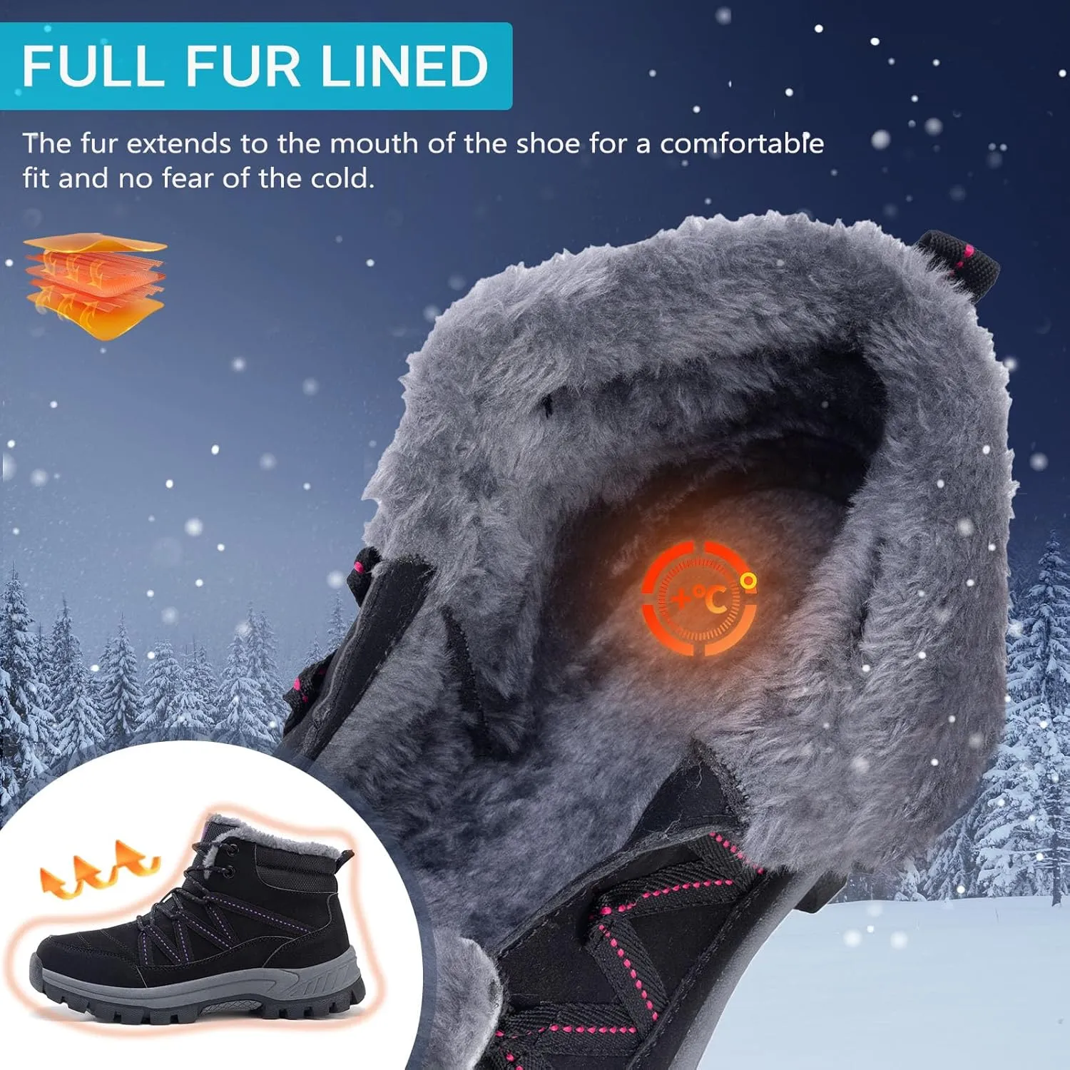 MAIZUN Women’s Snow Boots Warm Fur Lined Ankle Boots Lace-Up Anti-slip Cold-Resistant Comfor Winter Boots Outdoor Walking Shoes