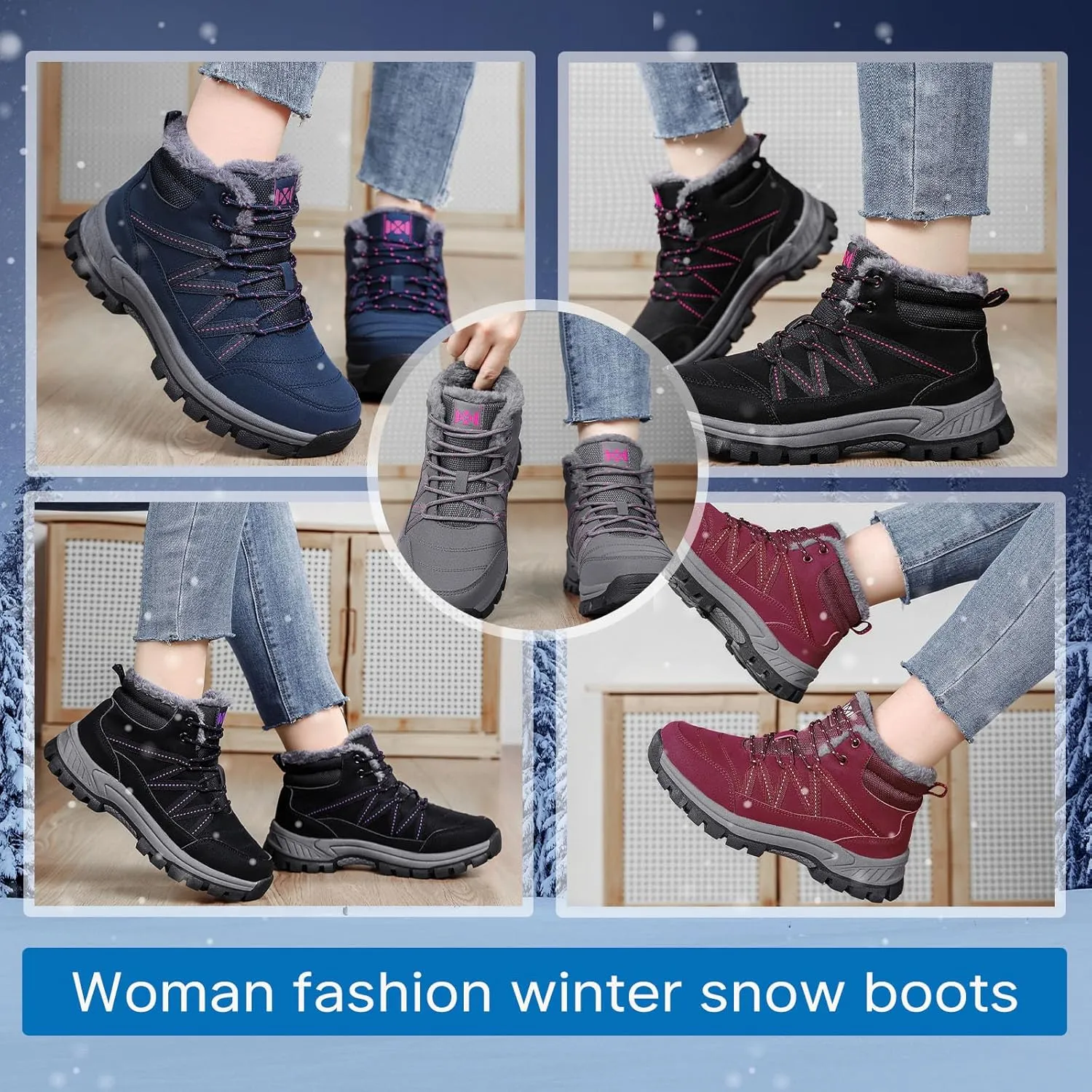 MAIZUN Women’s Snow Boots Warm Fur Lined Ankle Boots Lace-Up Anti-slip Cold-Resistant Comfor Winter Boots Outdoor Walking Shoes