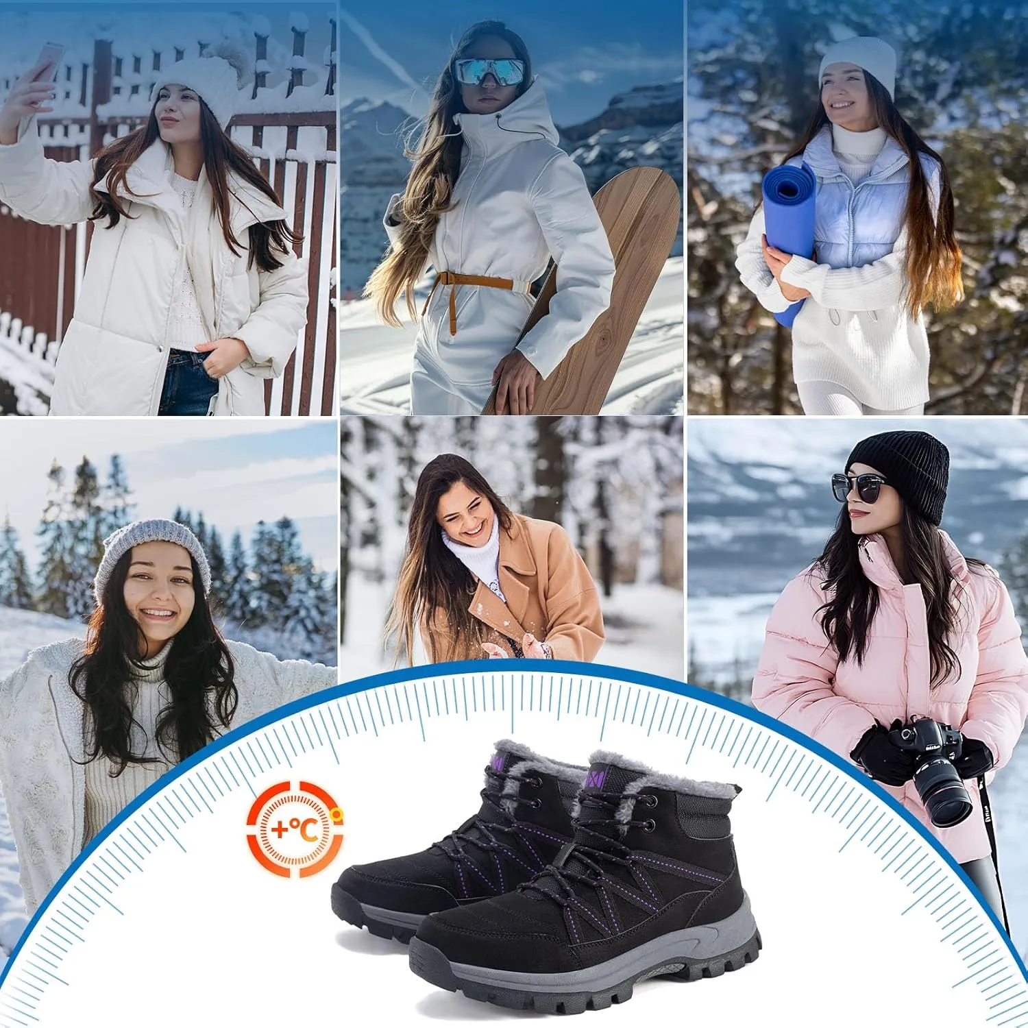 MAIZUN Women’s Snow Boots Warm Fur Lined Ankle Boots Lace-Up Anti-slip Cold-Resistant Comfor Winter Boots Outdoor Walking Shoes
