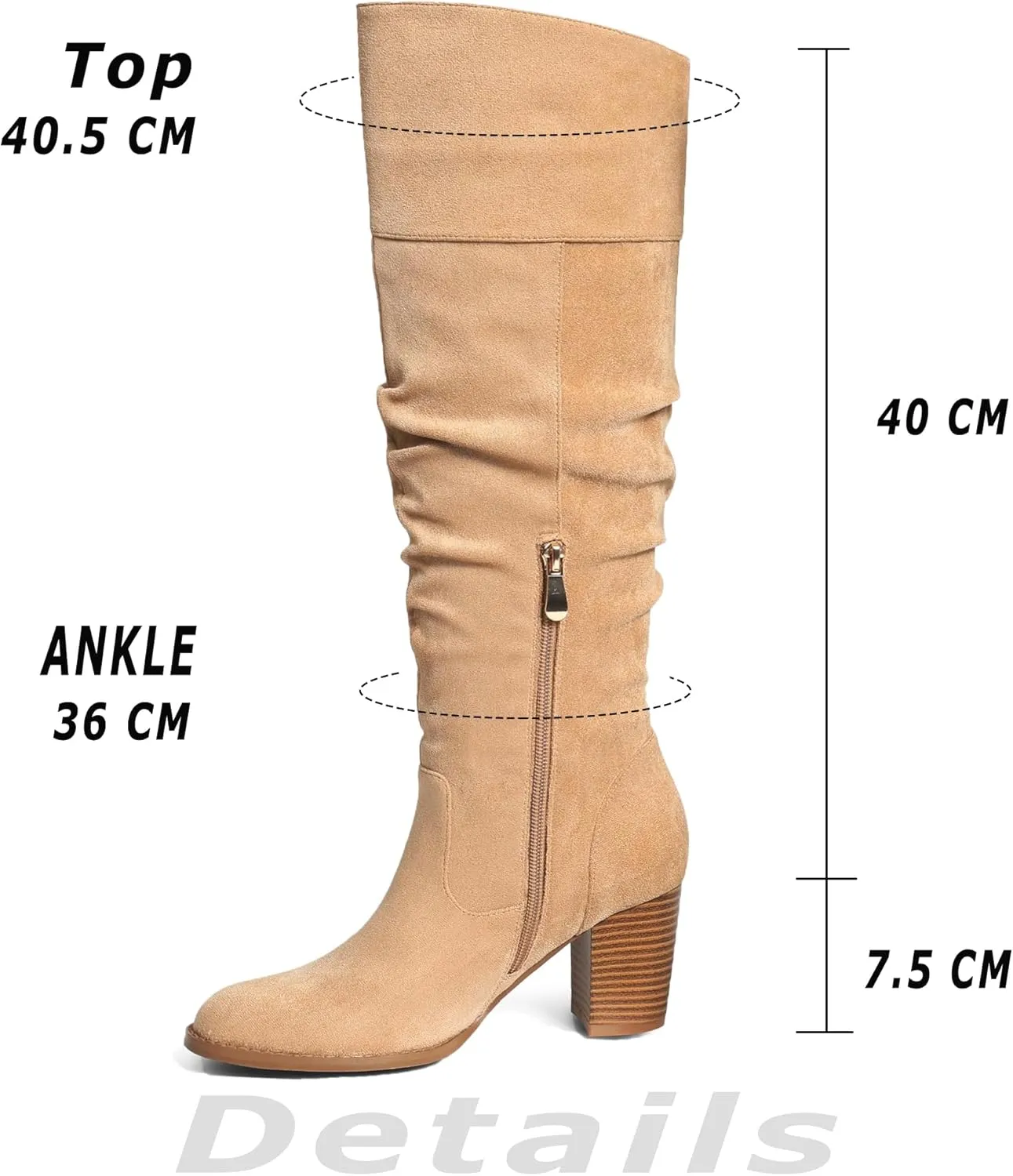 MeiLuSi Women's Slouchy Knee High Boots Suede Fall Boots Round Toe Chunky Heel Boots Warm Winter Boots Wide Calf Boots Outdoor Side Zipper