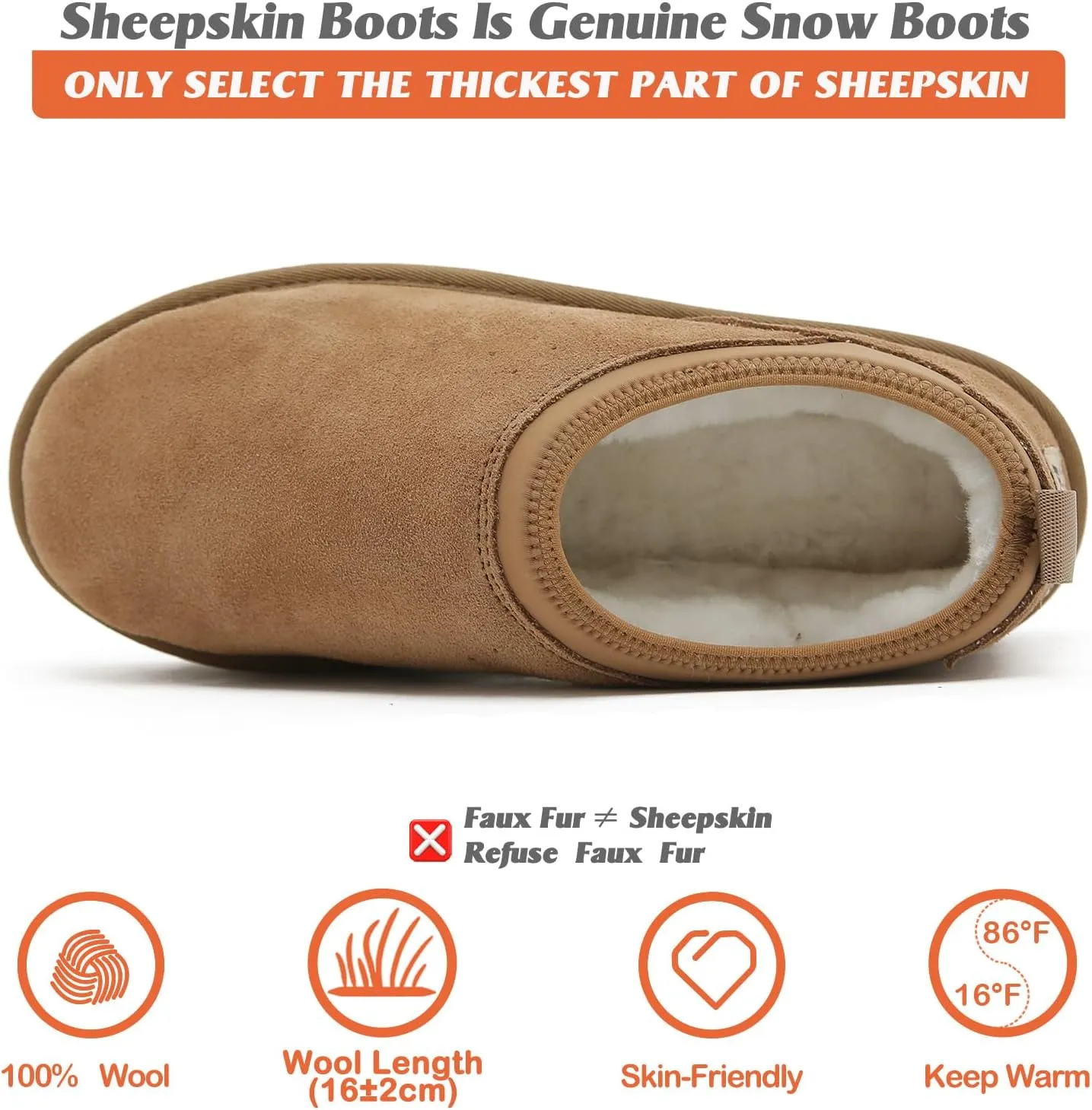 Mel&Syd 100% Australian Sheepskin Ultra Mini Boots for Women - Waterproof Shearling Lined Platform Snow Boots - Ankle High Barefoot Cozy Fur Short Ladies Winter Boots With Memory Foam Shoes Outdoor