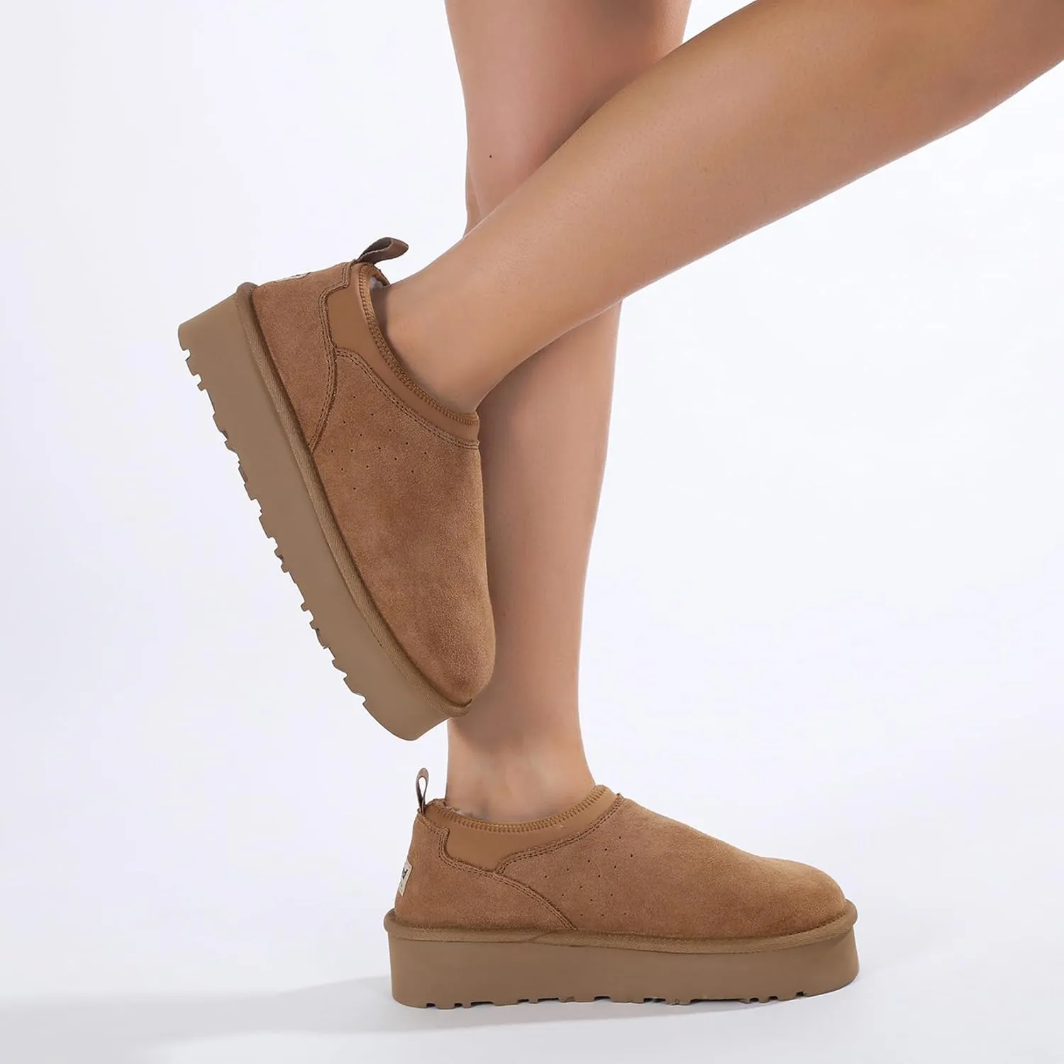 Mel&Syd 100% Australian Sheepskin Ultra Mini Boots for Women - Waterproof Shearling Lined Platform Snow Boots - Ankle High Barefoot Cozy Fur Short Ladies Winter Boots With Memory Foam Shoes Outdoor